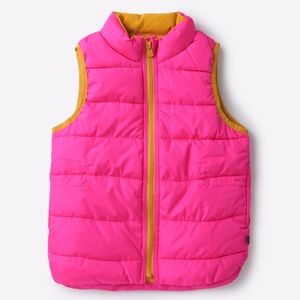 Baby Gap Cold Control magenta pink puffer vest with yellow trim